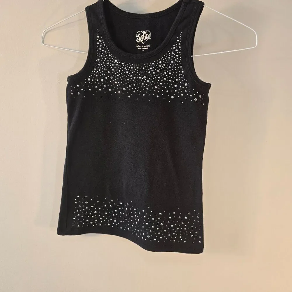 Justice Kids Girls Size 10 Fitted Black Muscle Tank Top Studded Bling Scoop Neck